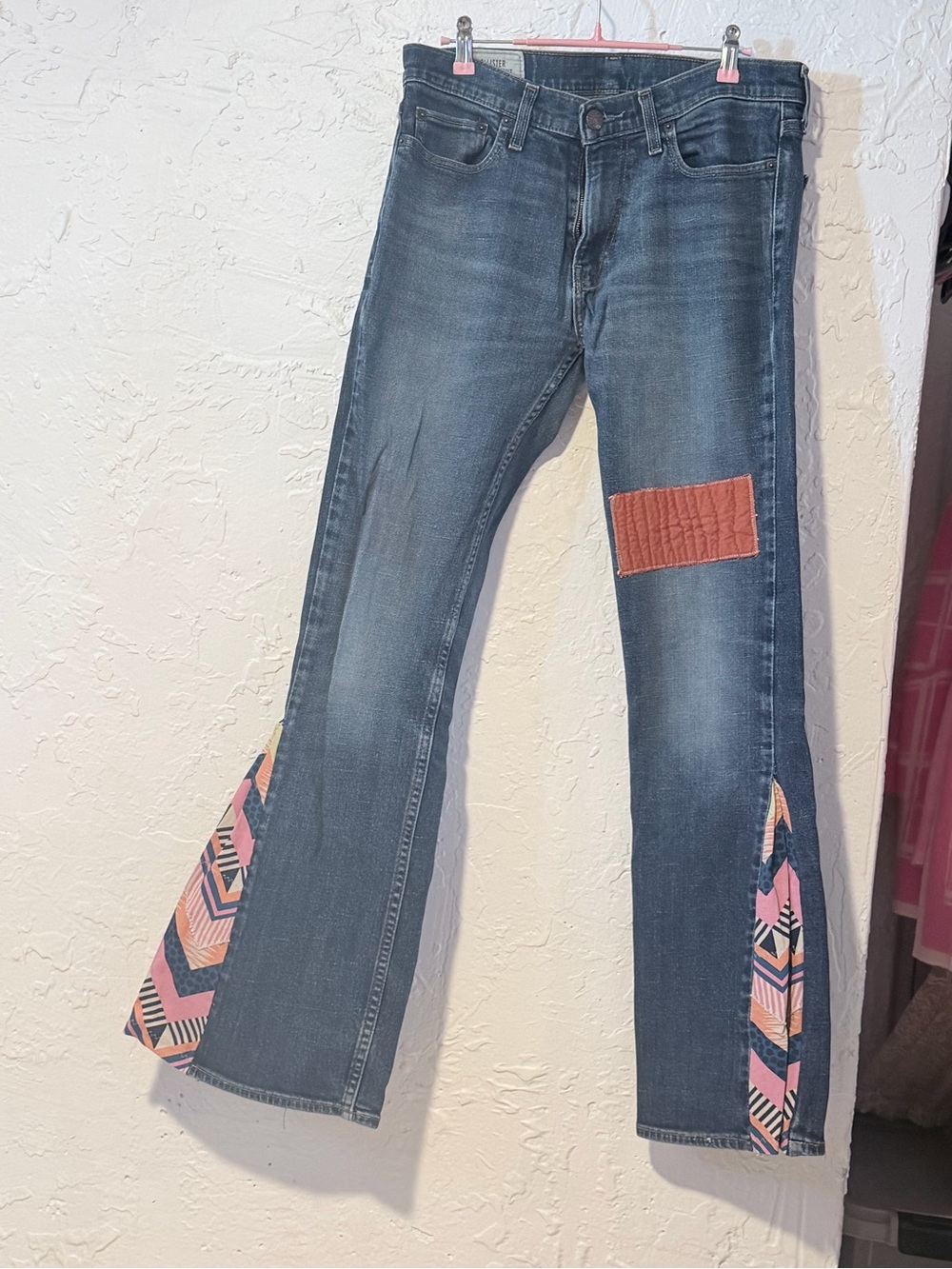 Hollister Dark Blue Jeans with Pink & Coral Patchwork